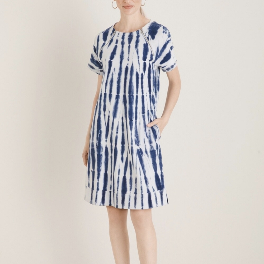 Chicos Pima Cotton Zipper Tie-Dye Dress